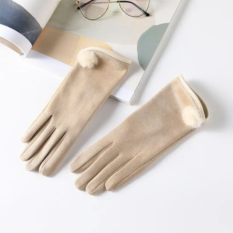 Gants à écran tactile en cachemire fin pour femme, mitaines chaudes, tissu daim, coupe-vent élégant, monochromatique, cyclisme, conduite, mode, automne, hiver