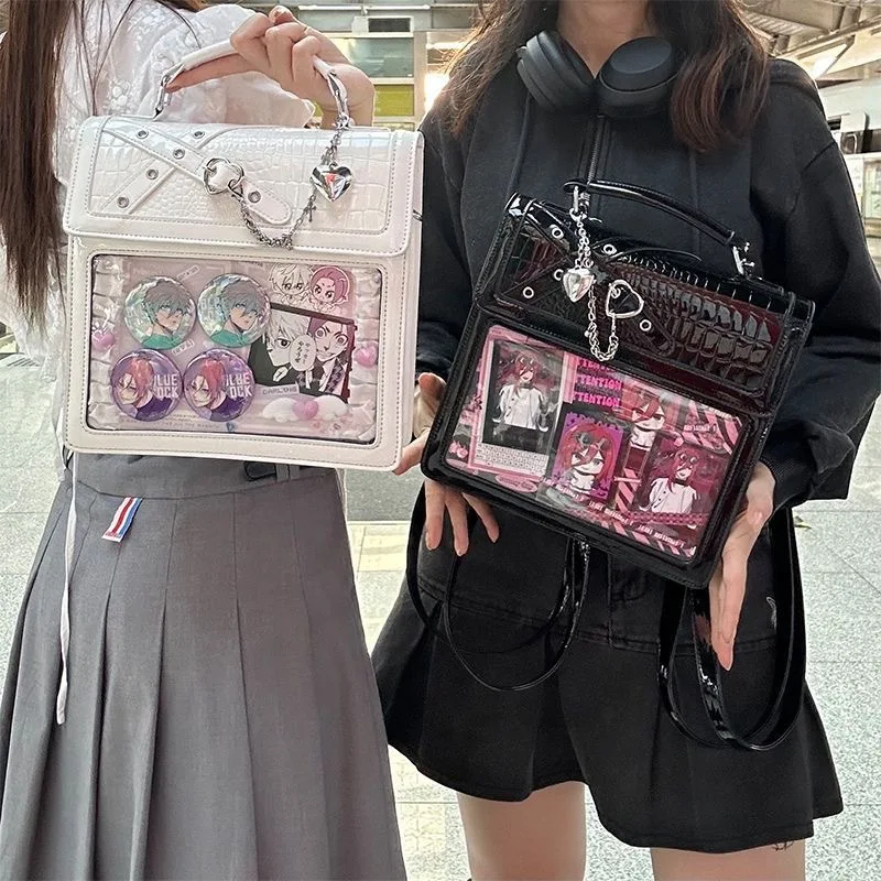 School Ita Bag Trendy Gothic Spice Girl Mochila Transparent Mochilas Mujer Chain Heart Backpack Multi-function Square Women Bags