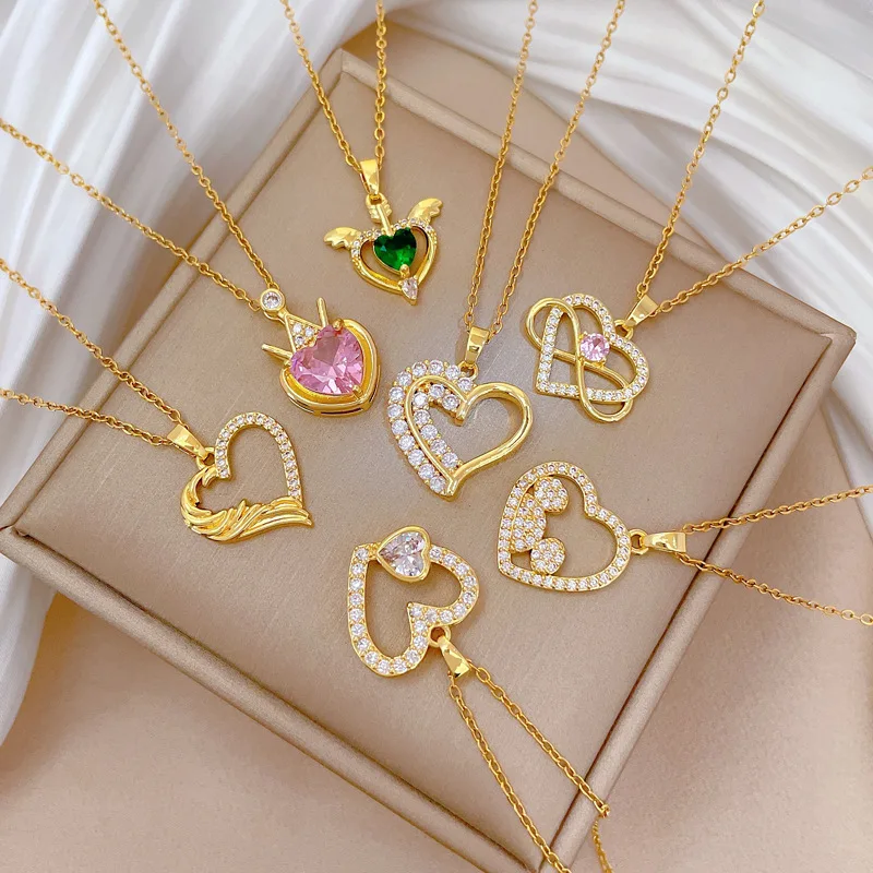 Top Luxury Crystal Endless Heart Love Mama Pendant Necklace For Women Stainless Steel Jewelry Female Mother's Day Neck Chain