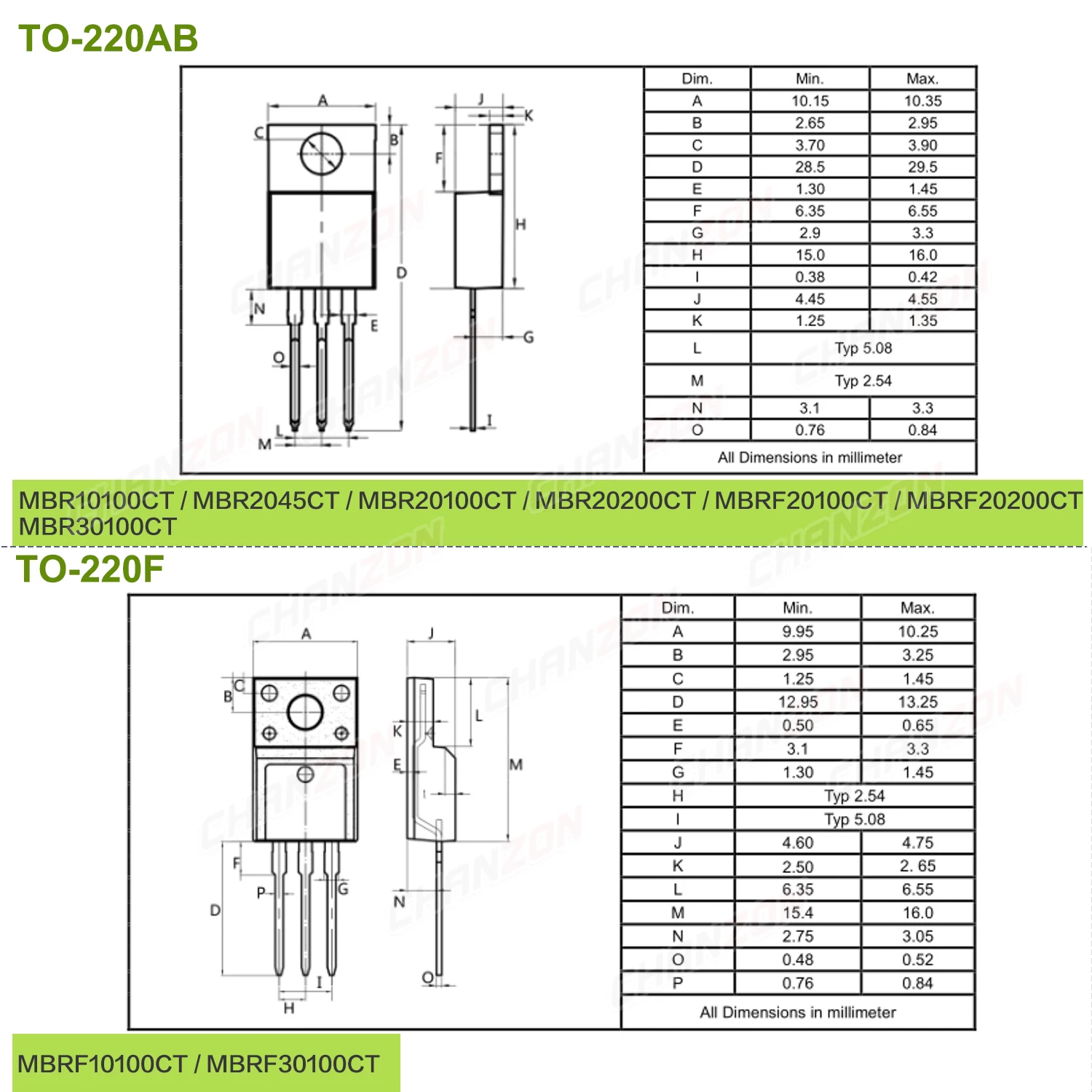 MBR20100CT MBR20200CT MBR30100CT MBR10100CT MBRF10100CT MBR2045CT MBRF20100CT MBR3045PT MBR4045PT MBRF20200CT Diodo Schottky