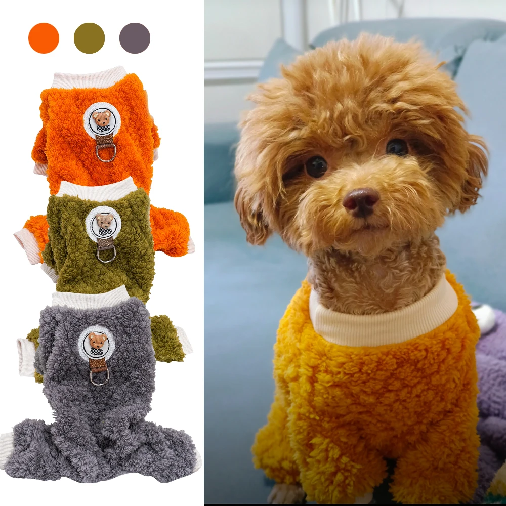 

Dog Clothes Fleece Warm Winter for Puppy Cute Bear Pattern Dog Pajamas - Fleece-Lined Hooded Jumpsuit with Footies,