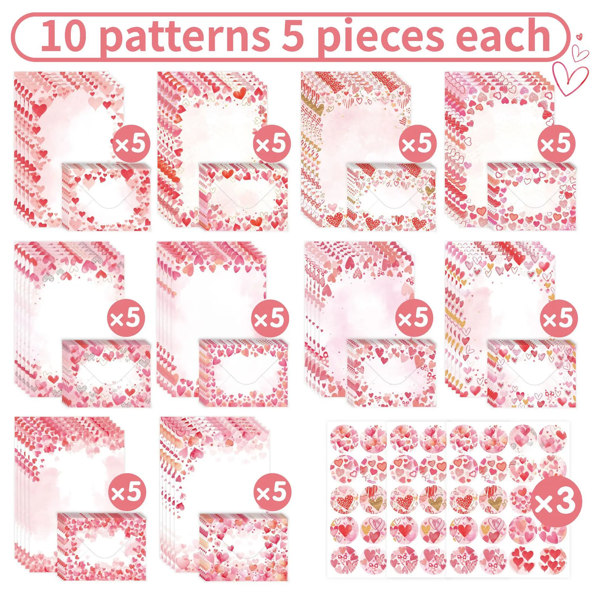 

50PCS New Valentine's Day Letter Set Pink Love Wedding Handwritten Letter Creative Romantic Blessing Love Envelope Letter