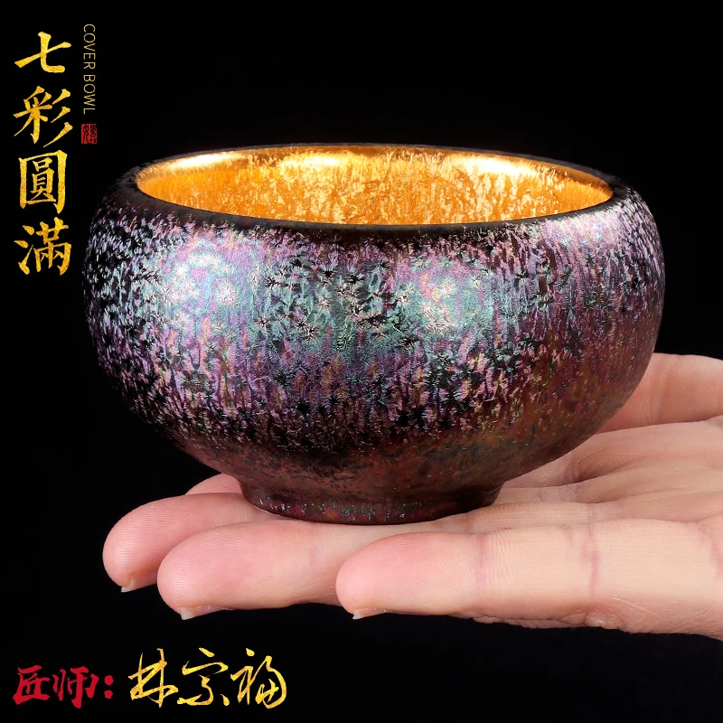 Fairy Master Gilding Colorful Tea Cup Ceramic Household Handmade Personal Cup Temmoku Glaze Tea Cup Master Cup Single Cup