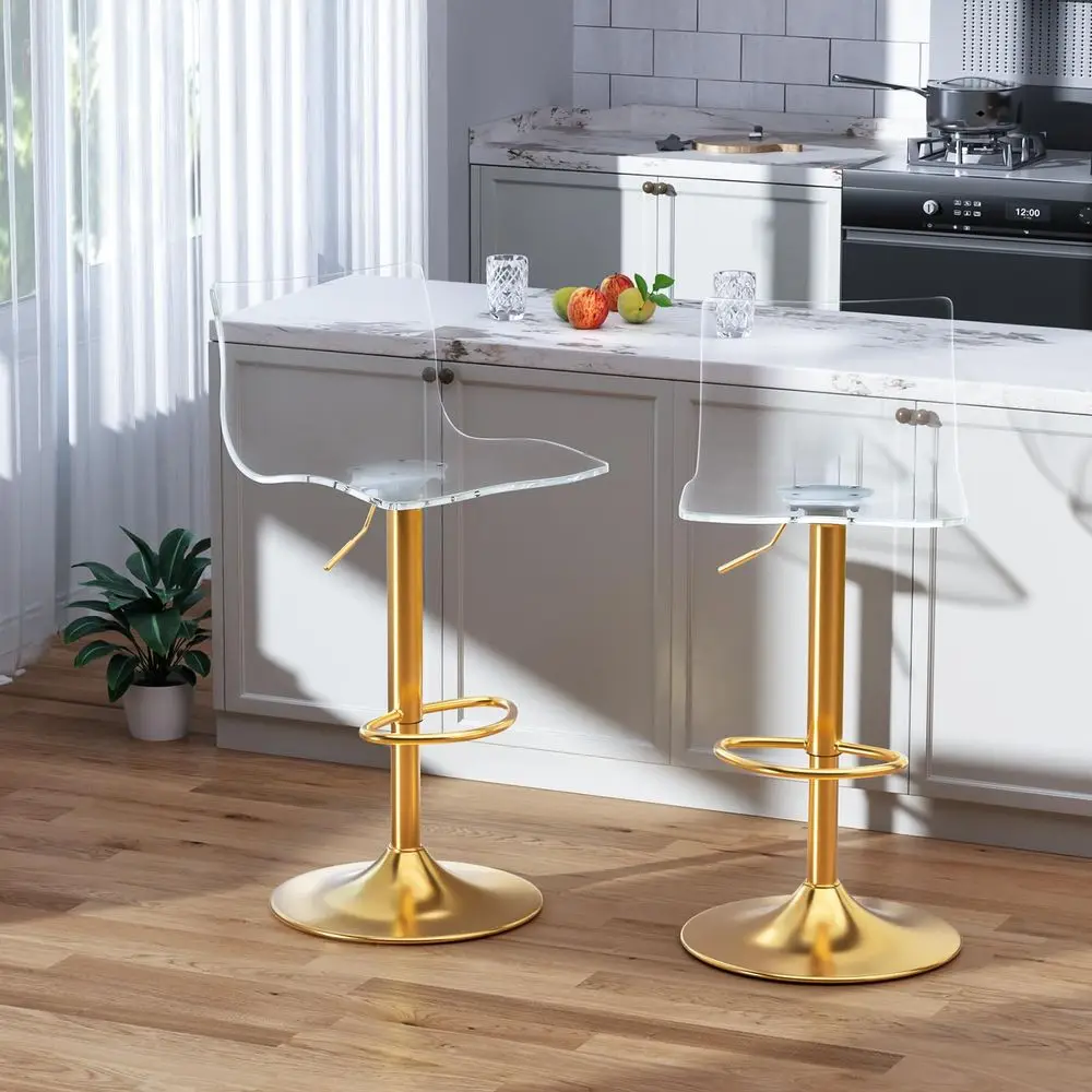 

Clear Acrylic Bar Stools Set of 2 Adjustable Swivel Barstools with Backrest amp Footrest, Modern Transparent Counter Stools for