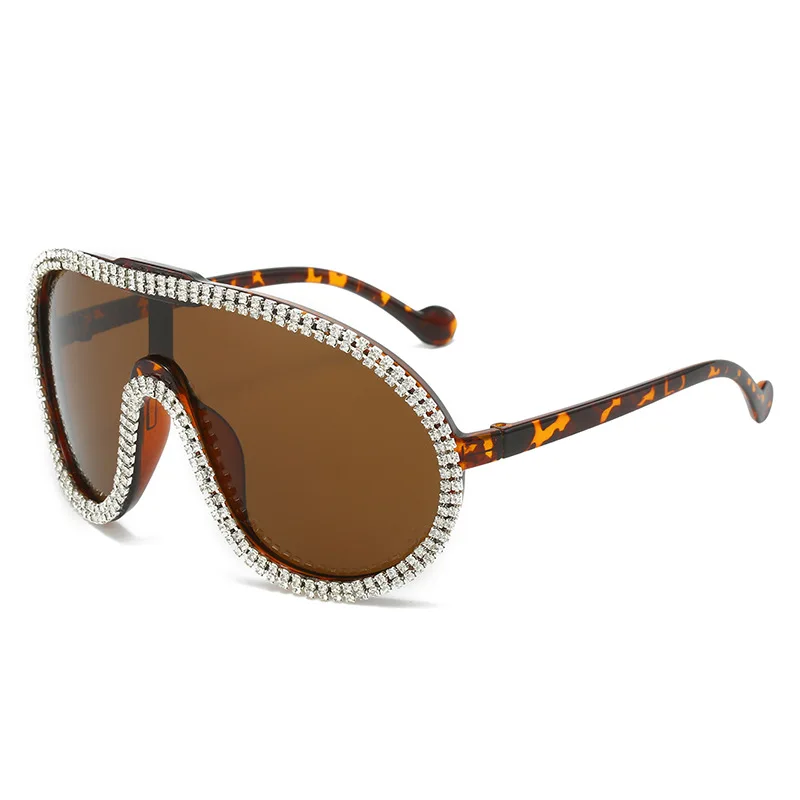 

The new giant frame fashion sunglasses and Frog mirror individuality diamond-studded luxury one-piece aviator sunglasses