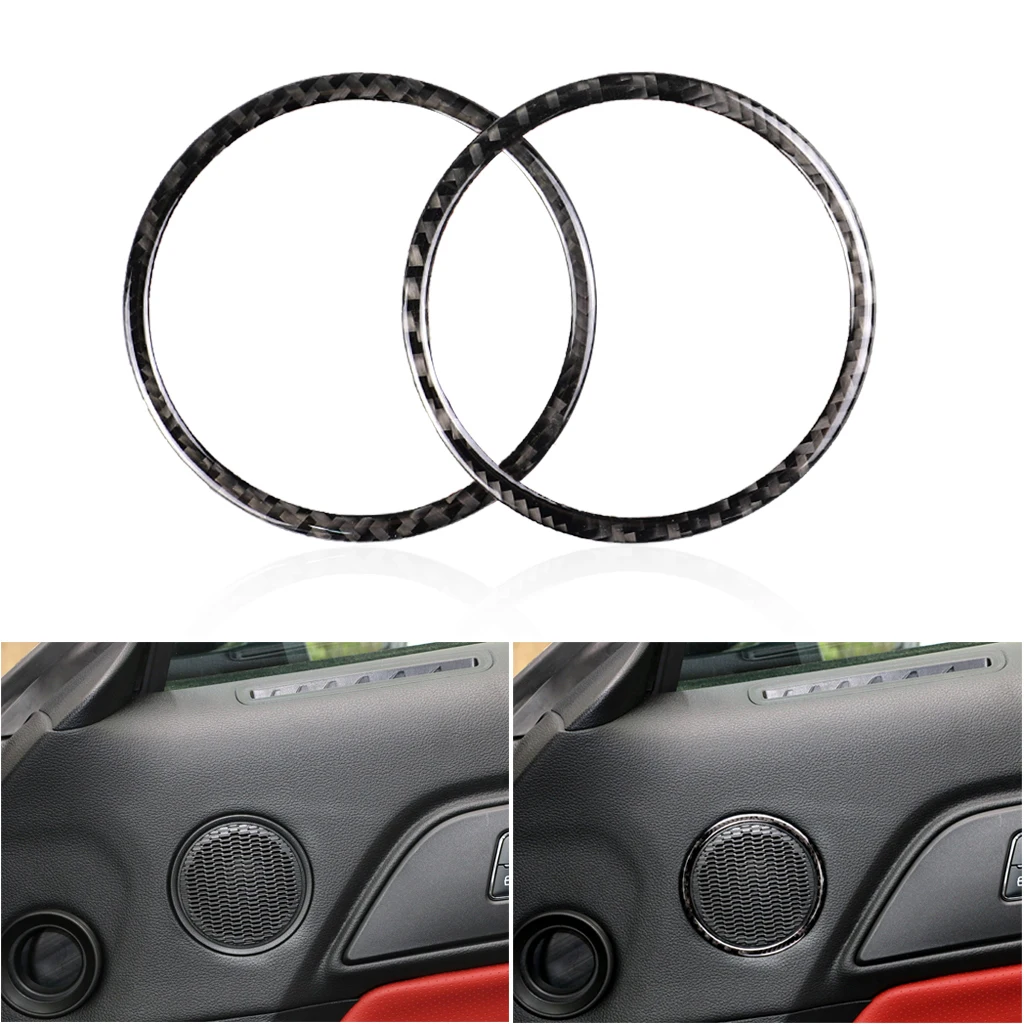 

For Ford Mustang 2015 2016 2017 2pcs Carbon Fiber Interior Door Audio Speaker Ring Strip Decor Cover Sticker Trim