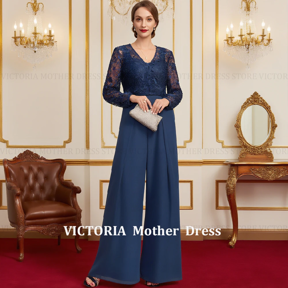 

VICTORIA Customized Jumpsuit 2 Pieces Mother of the Bride Dress Jacket Pocket Lace Pantsuit Exquisite Wedding Guest Party Dress