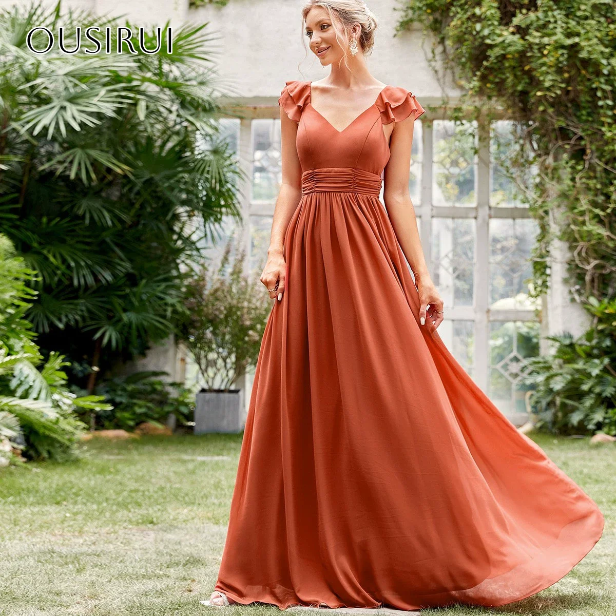 

Шифоновые платья для выпускного вечера трапециевидной формы с рюшами и V-образным вырезом длиной до пола, без рукавов по индивидуальному заказу платье на выпускной