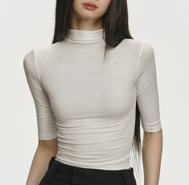 الفرنسية شارع العليا كل مباراة س الرقبة نصف كم تي شيرت الكورية الصيف رقيقة مكتب سيدة ملابس حريمي بسيط فاسق بلايز عادية