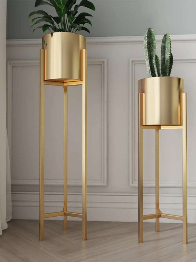 Support de fleur doré nordique, pot en fer de luxe simple et léger T1, décor sur pied pour le salon, porte-plante élégant