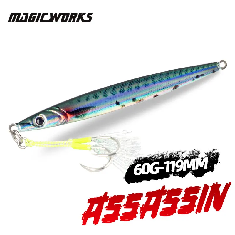 Magic Works Fishing New 2024 Metal Jig Fishing Lures 60G Sea Jigs Artificial Fishing Bait Tackle Pesca Perch Baits Woblery