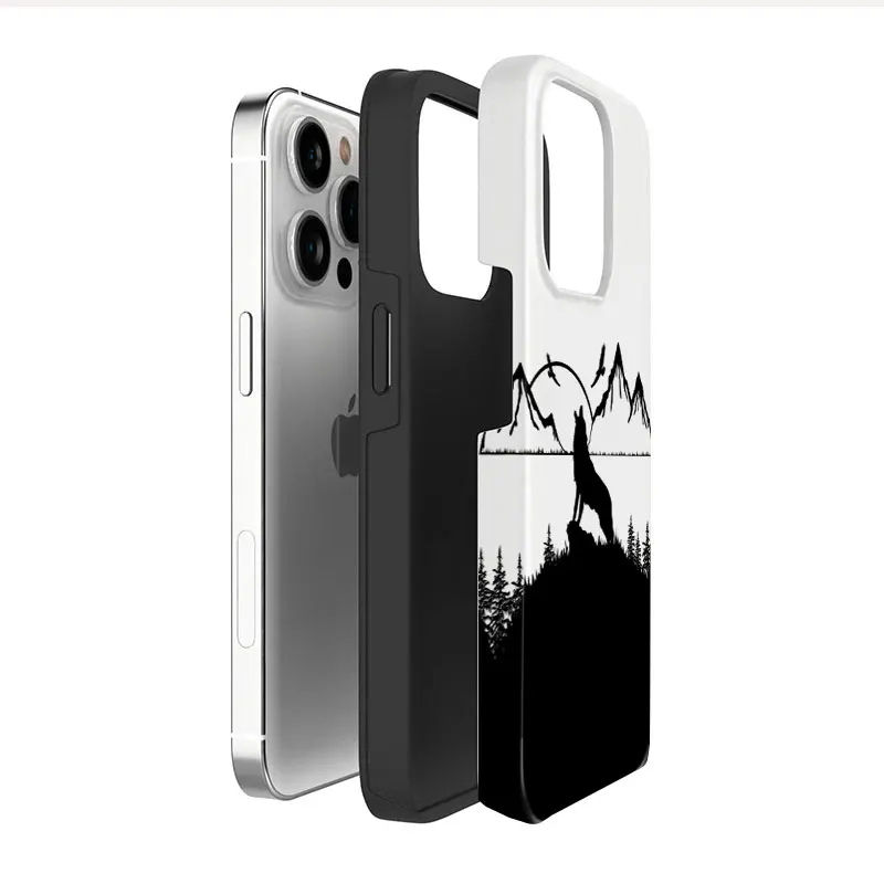 Dark Wolf 2 In 1 Phone Case for iPhone 15 14 11 13 12 MINI Pro Max  Plus Hard PC Cover Funda Silicone Inner Layer Coque