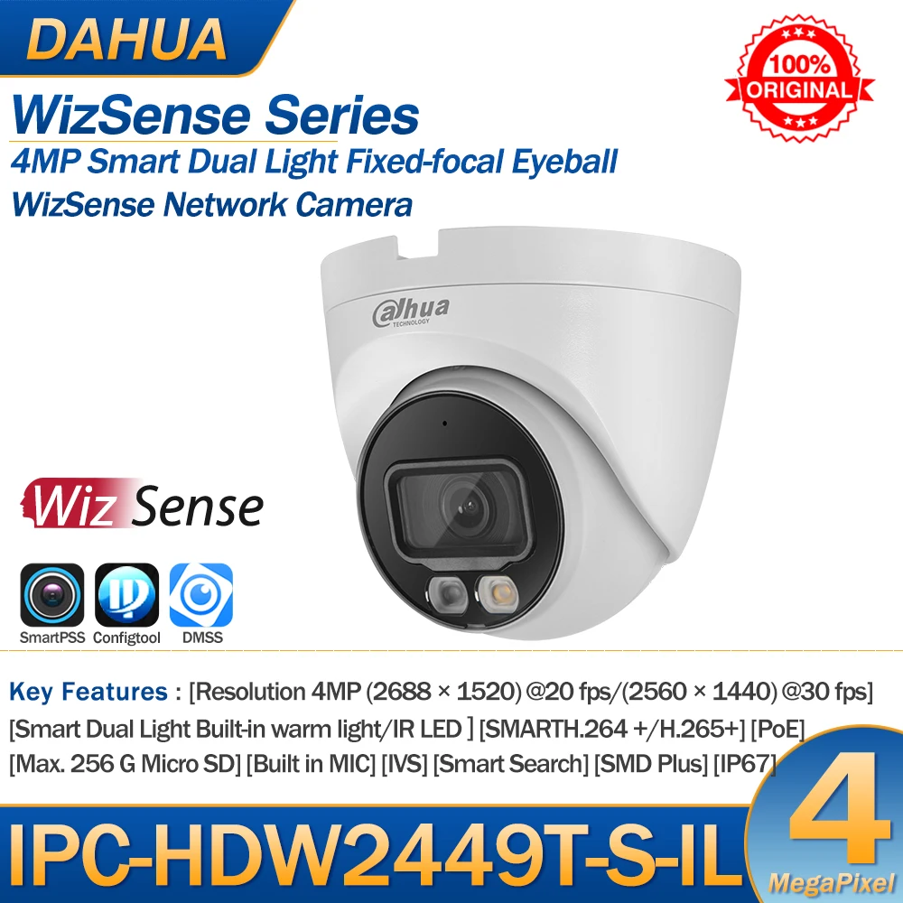 

Dahua IP Camera 4MP IPC-HDW2449T-S-IL POE WizSense Smart Dual Light Network Camera Full Color IR LED built in MIC SD Card Slot