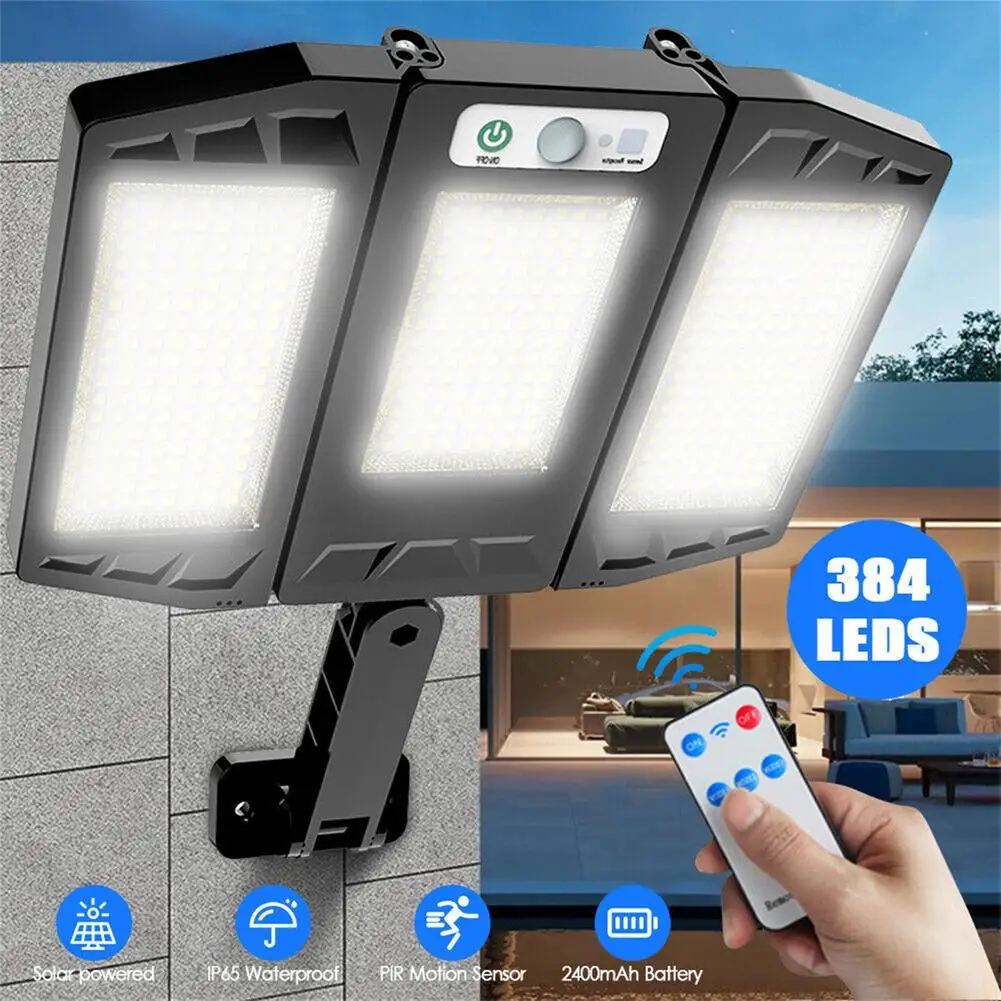 Réverbère solaire super lumineux à LED, 990000strada, 3 modes, télécommande, crépuscule pour Foster, extérieur, 384LED, éclairage étanche, applique murale