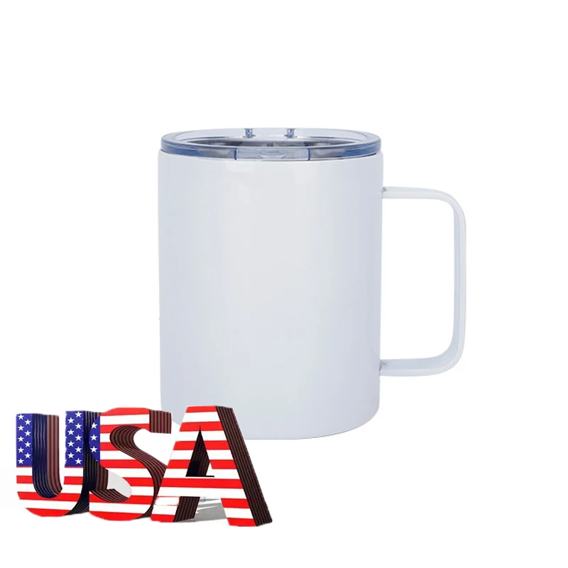 

25PACKS USA Warehouse 12oz Banks Coffee Tumbler Cups Seamless Stainless Steel Vacuum Sublimation Coffee Mug with Handle