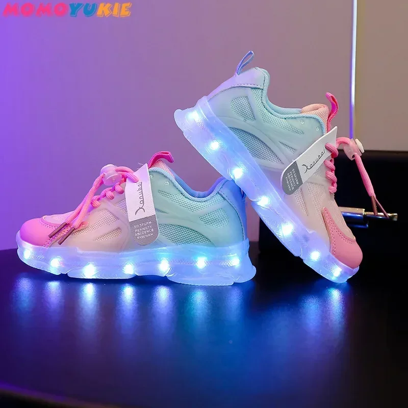 Breathable Colorful Lighting Shoes Luminous Sole Children Led Shoes Boys Girls Lighted Sneakers USB Charger Glowing Shoes Mesh