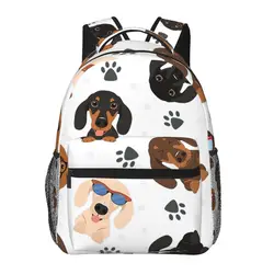 Happy Dachshund Sausage Dogs Backpacks Boys Girls Bookbag Students School Bags Cartoon Kids Rucksack Shoulder Bag Large Capacity