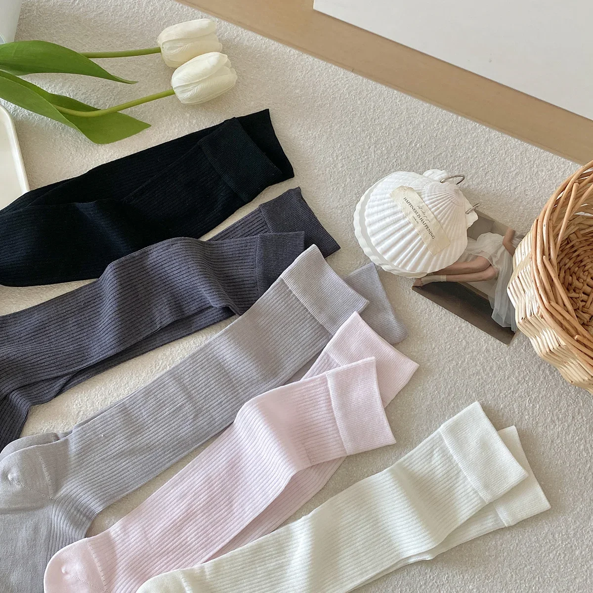 Damen-Seidensocken, hochwertig, neue Mode, Frühling und Sommer, kniehohe Socken für Mädchen, Schulstil, einfache, lässige lange Socken – Detail 18
