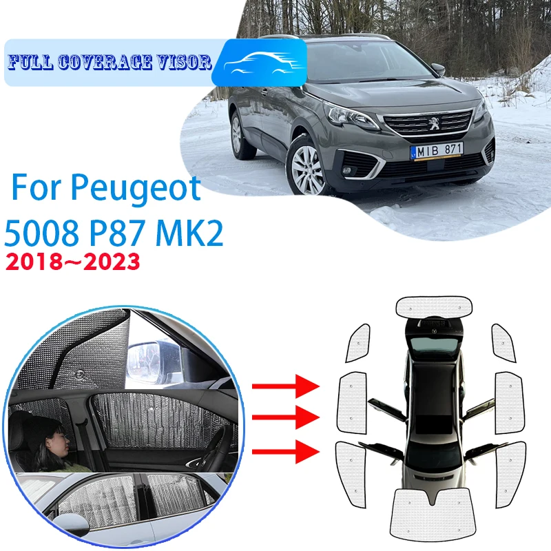 

Full Covers Sunshades For Peugeot 5008 P87 MK2 2018~2023 2022 2021 Car Accessories Sun Protection Windshields Side Window Visor