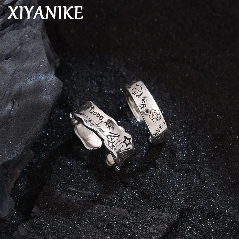 

XIYANIKE хип-хоп цветочный принц граффити манжеты на палец для женщин девушек модные новые ювелирные изделия подарок для друзей женские кольца