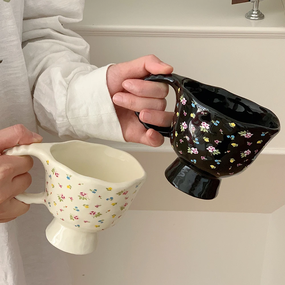 

300ml Floral Mugs Vintage Ceramic Coffee Cups High-end Household Versatile Drinking Teacup Exquisite Gift Couple Pairing Cup