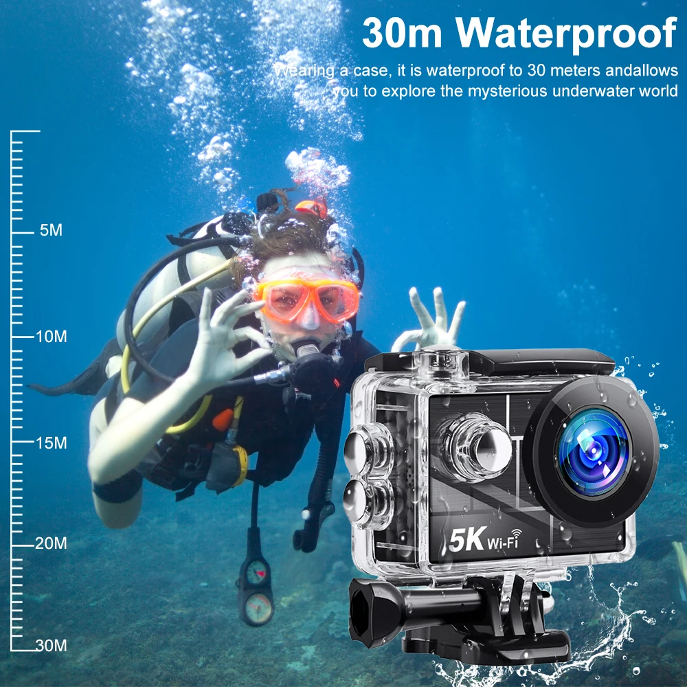 كاميرا Ourlife Action 5K30FPS 50MP WiFi 2.0 بوصة IPS شاشة 170 ° خوذة كاميرا رياضية بزاوية واسعة 30 متر مقاومة للماء ومضادة للاهتزاز #5