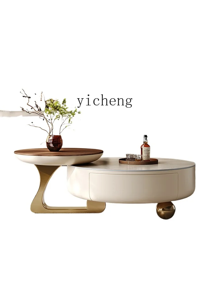 

ZC living room home high-end new high-end creative antique round rock slab solid wood coffee table