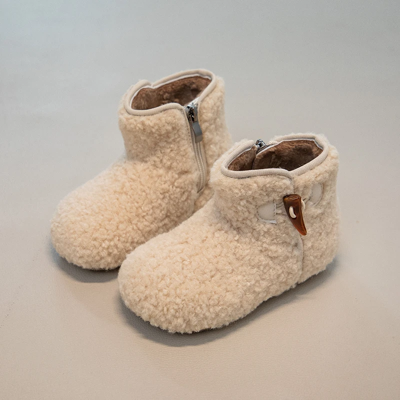 

Toddler Snow Boots 2025 Winter New Warm Plush Baby Girls Boots Fashion Fluffy Kids Flat Comfortable Cold Proof Cotton Shoes