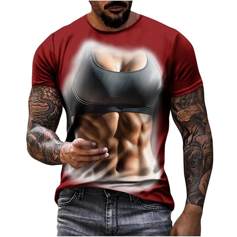 Funny Muscle Pattern 3D Printed Men's Short-sleeved T-shirt Casual Sportswear Fitness Outfit Streetwear Role-playing Apparel