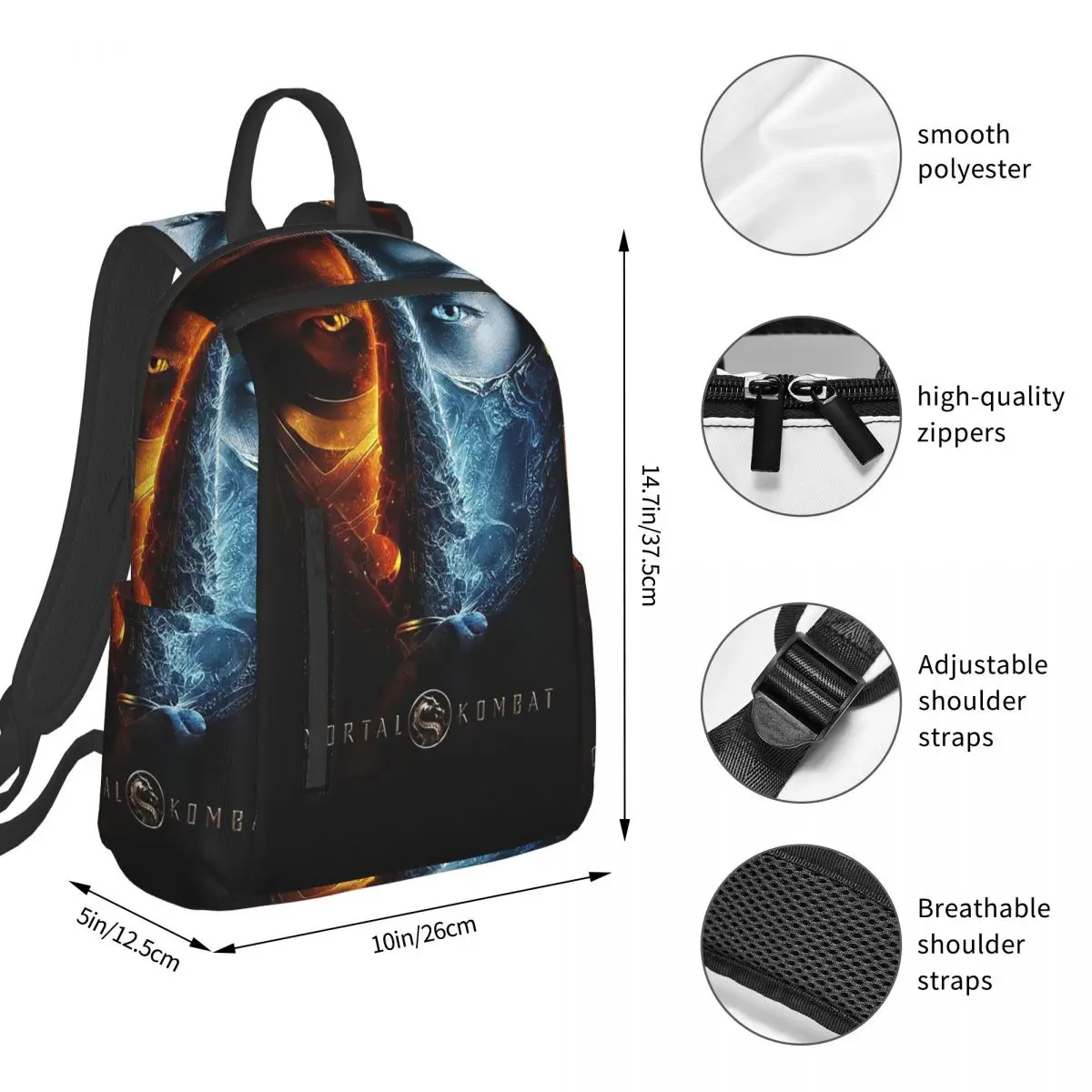 Mortal Kombat Look Backpack Student BookBag Boys Girls School Bag Laptop Shoulder Bags Men Women