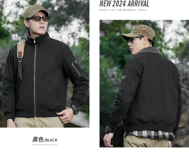 Autumn Winter Fleece Washed Jacket Men's Thick Warm Casual Outerwear