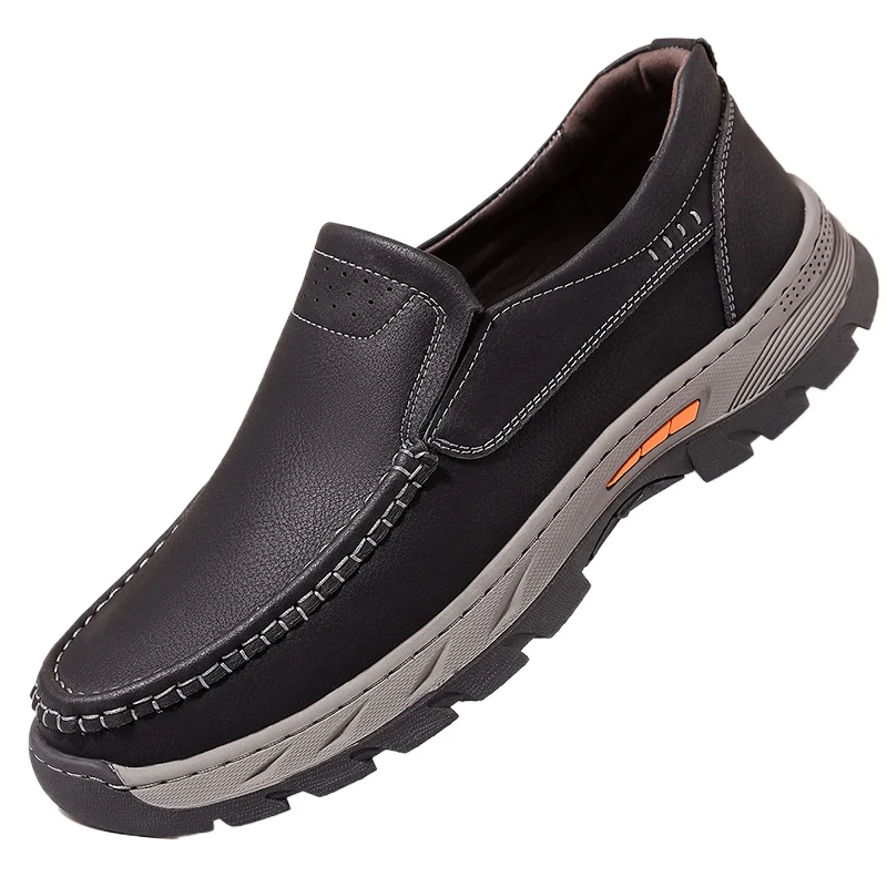 

2025 New Designer Leather Work Shoes for Men Fashion Casual Solid Color Platform Shoes Male Big Head Loafers Man