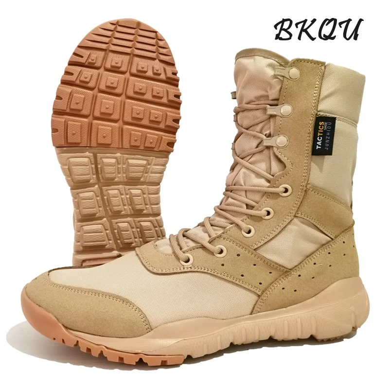 

BKQU Summer Breathable Men's Combat High Top Tactical Desert Combat Ultralight Boots High Quality Outdoor