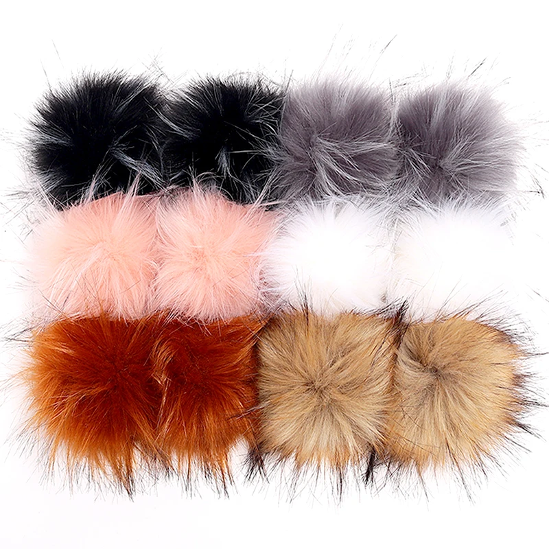 Wholesale 10Cm Faux Raccoon Fur Pompoms Fake Fox Fur Pom Pom Balls With Rubber Band For Handmade Hat Clothing Diy Accessory