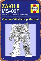 Gundam - Zaku ii - Owners Manual Poster Metal Tin Sign 8 x 12 Vintage Retro Man Cave Wall Decor.