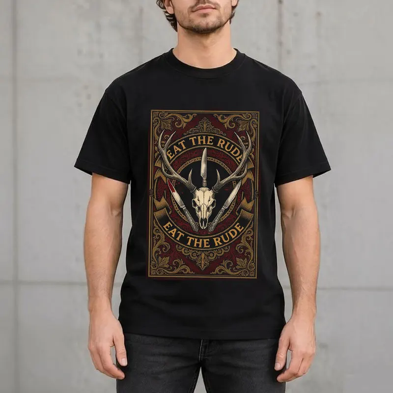 Hannibal Lecter Eat The Rude Graphic T-Shirt Horror TV Series Vintage Gothic Unisex Short Sleeve Tee, 100% cotton Casual Tops