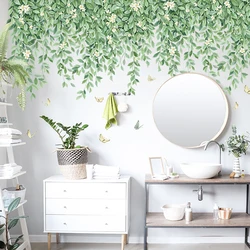 Nordic Fresh Plant Wall Stickers Top Corner Line Green Plant Daisy Wallpaper Living Room Bedroom Background Decor Wall Stickers