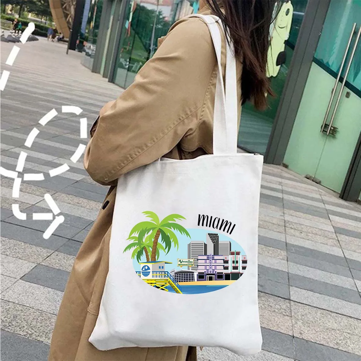 New York Chicago Miami DC Nashville City Skyline Illustrazione Borsa shopper in tela da donna in cotone Borsa shopping Borse a tracolla