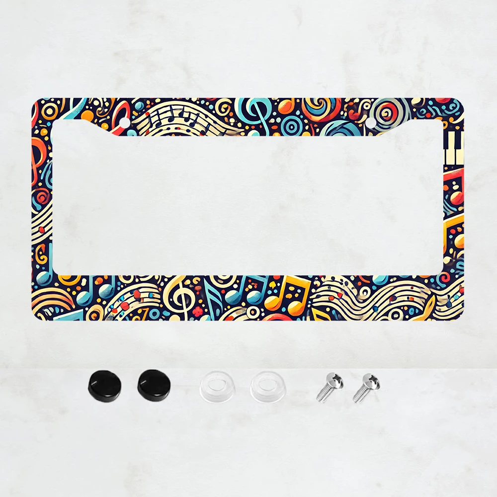 

Декоративная рамка для номерного знака с музыкальными нотами, 1 шт., разноцветная, алюминиевая, забавный декор для номерного знака