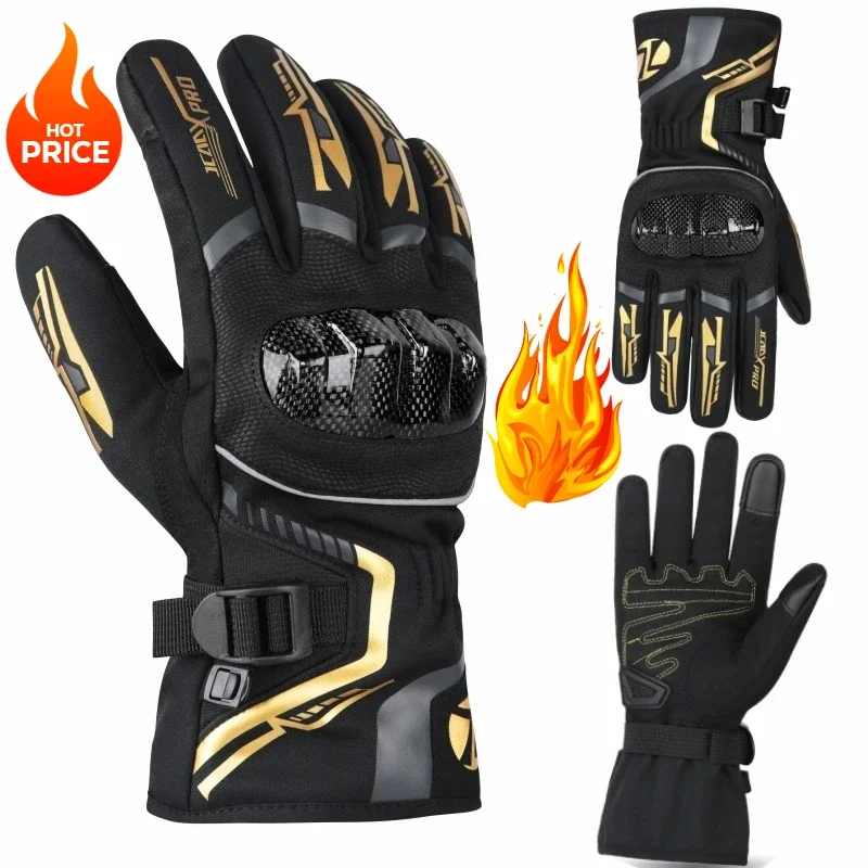 JCAA Winter Warm Riding Moto Gloves Men Women Waterproof Thermal Warm Touchscreen Wear-resistant Motorbike Motocross Gloves