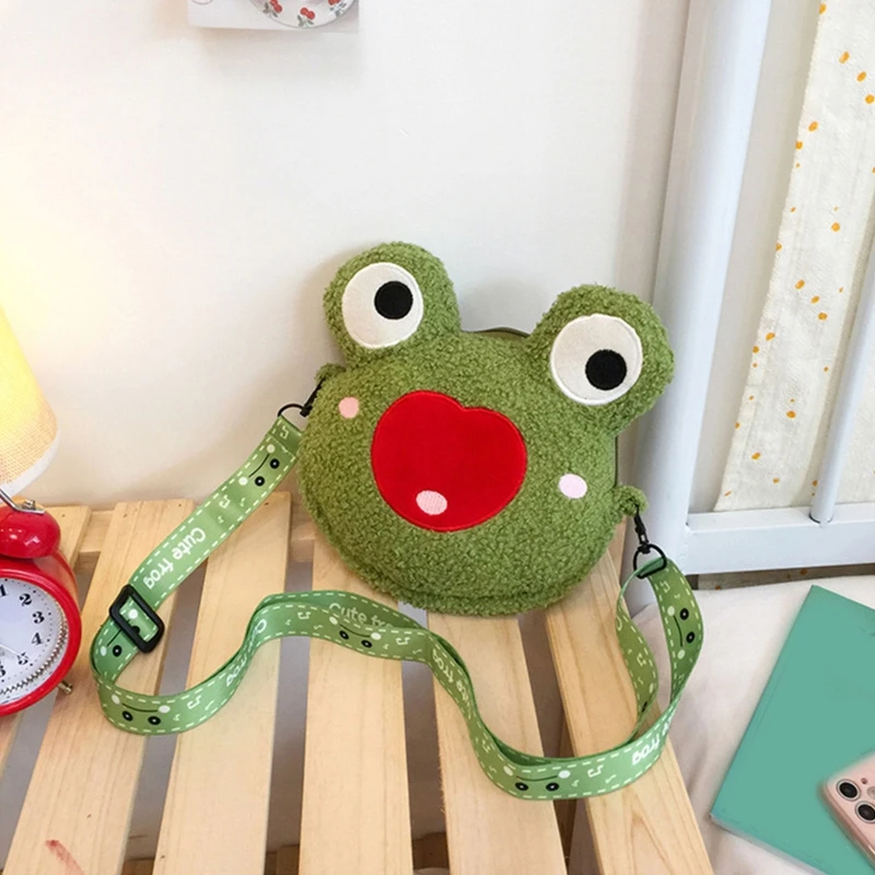 New Funny Frog Shoulder Bag Lady Cute Cartoon Doll Plush Mobile Phone Bag Women Coin Purse