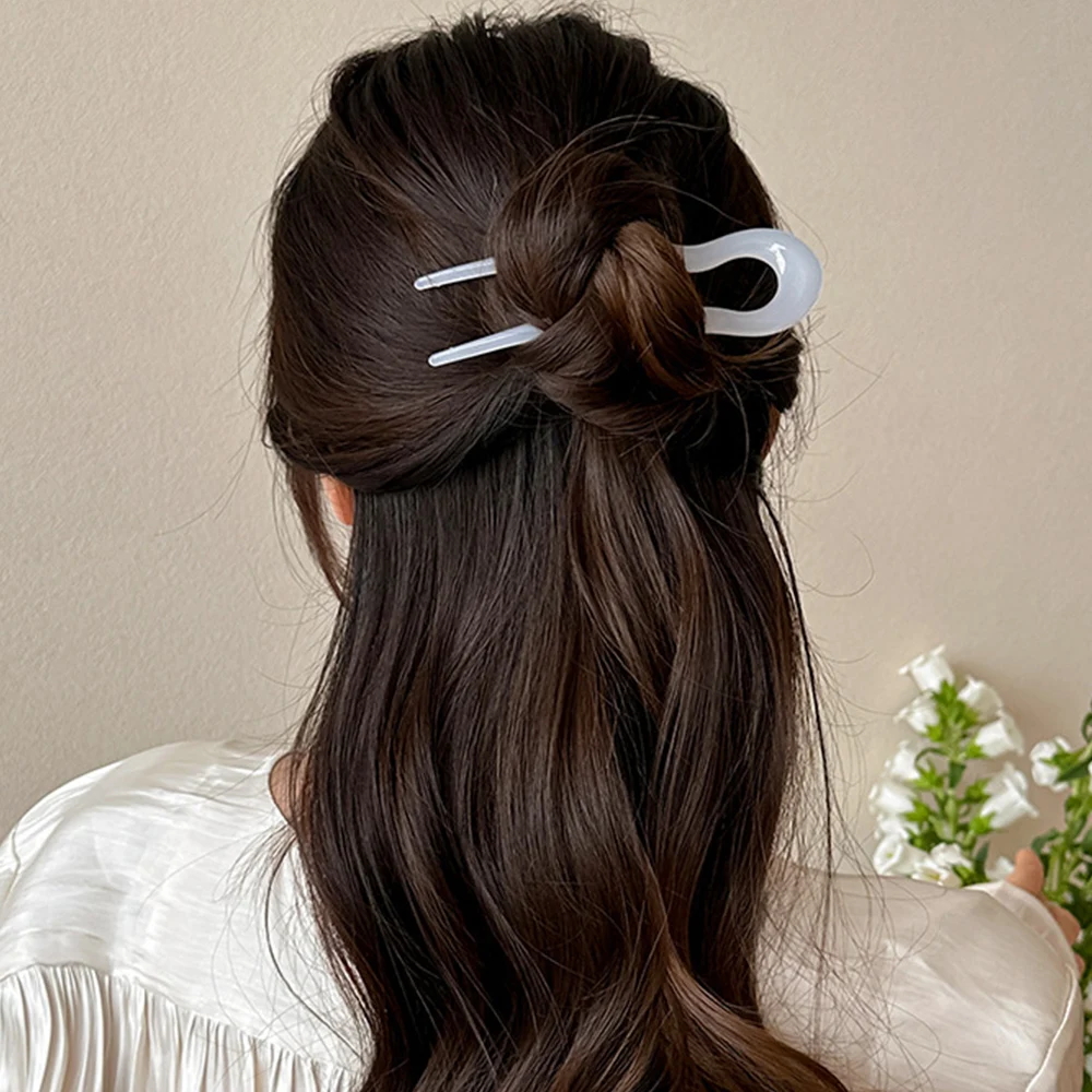 Eenvoudige Effen Kleur U Vorm Fixatie Haarclips Acryl Elegante Vrouwen Haarvork Stick Chinese Stijl Haarspeld Bun Haaraccessoires