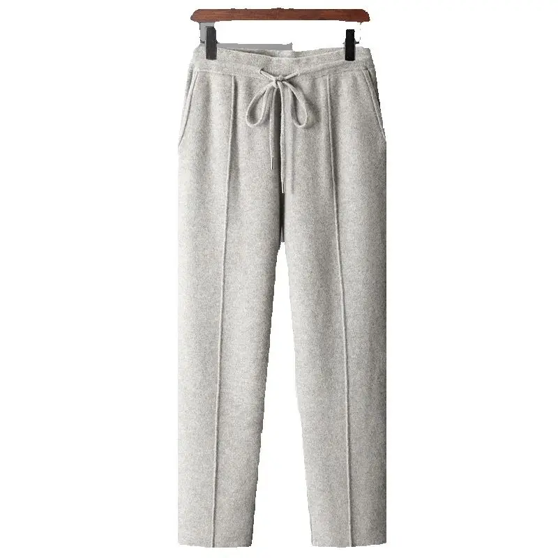 Pantalones occidentales de moda de otoño e invierno, pantalones de lana de alta calidad de Cachemira 100%, pantalones para hombre, ropa de punto para hombre