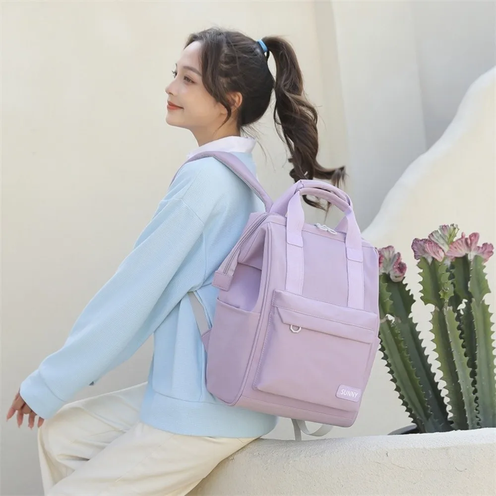 Solid Color Shoulder Backpack Oxford Cloth Large Capacity Travel Laptop Rucksack Multi-pockets Wear-resistant Student School Bag