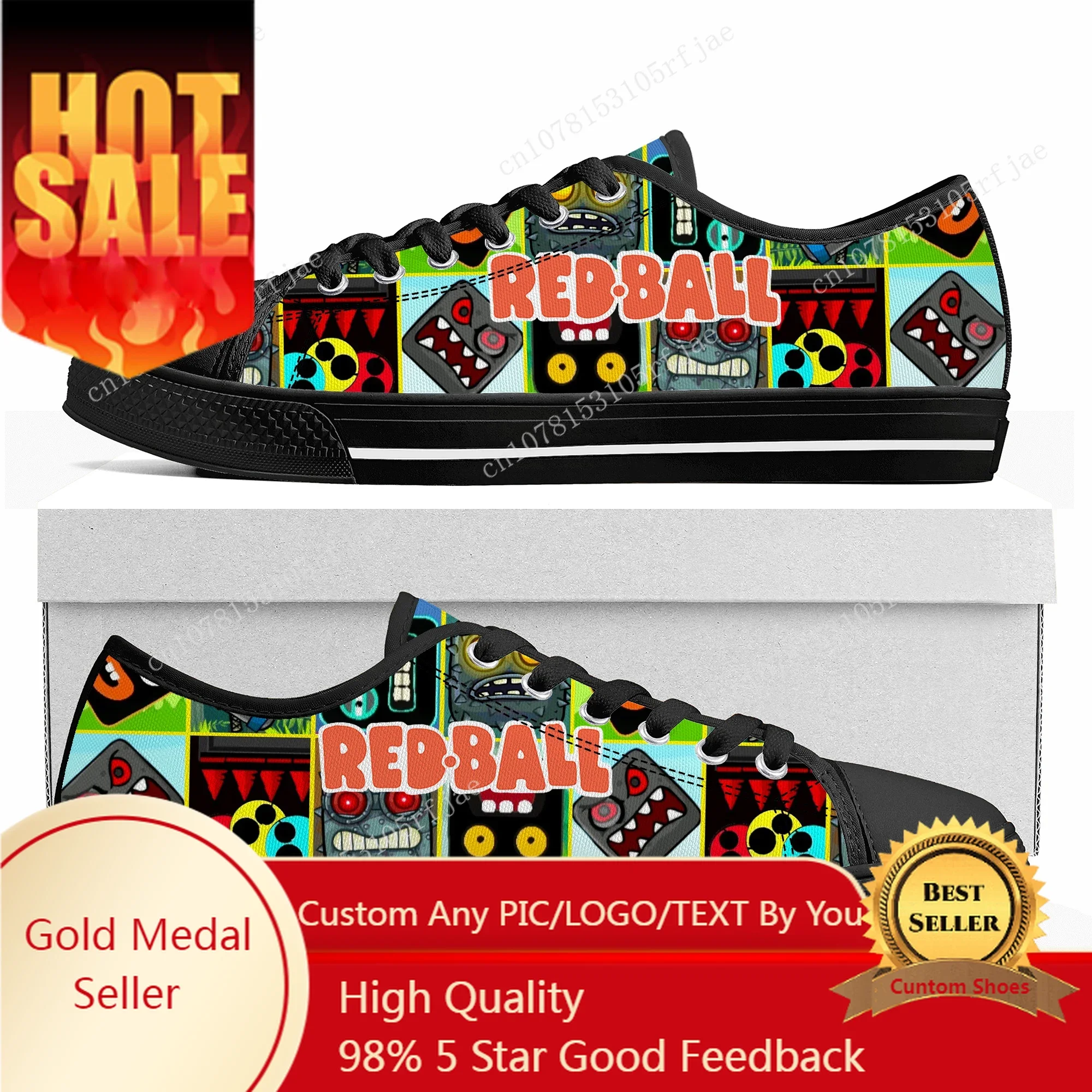 

Red Ball Custom Low Top Sneakers Cartoon Game Womens Mens Teenager Fashion Shoes Casual Tailor Made Canvas Sneaker
