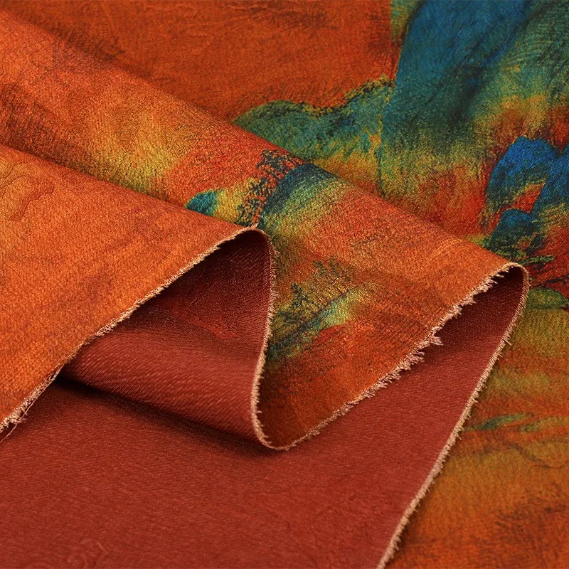 Tkanina żakardowa w dużych kolorach górskich, idealna na jesienno-zimowe ubrania wierzchnie, cheongsam, z nadrukiem w stylu starożytnym.