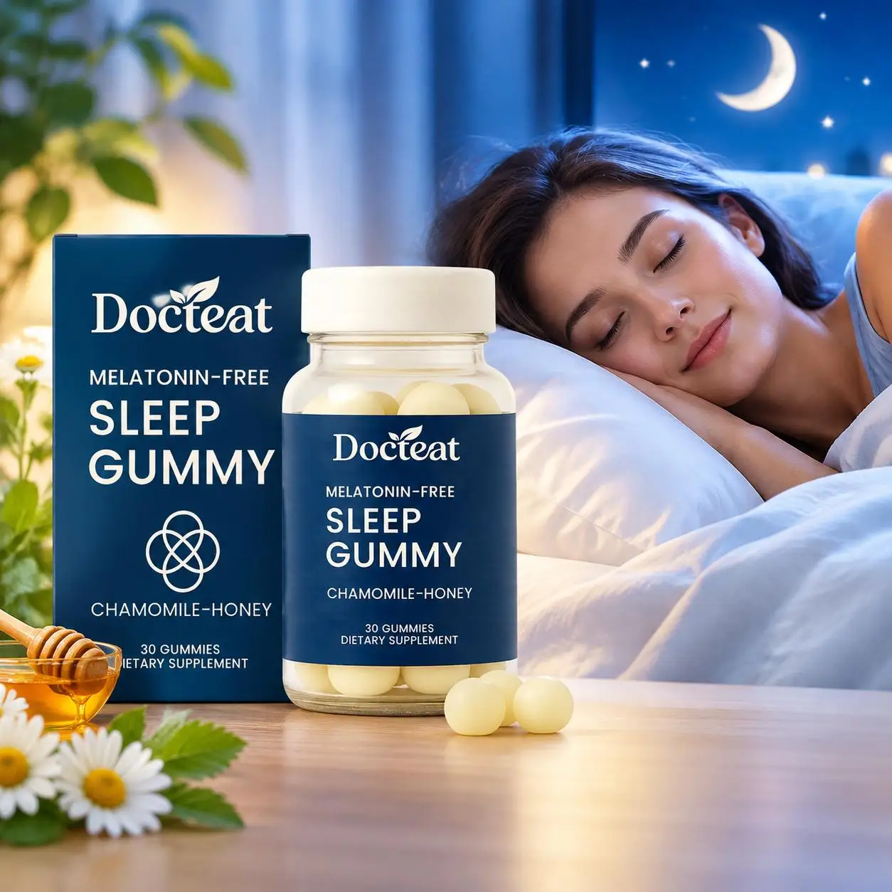 Melatonin-Free Sleep Gummies Sleep Better Racing Mind Relax Calming Magnesium Chamomile Honey 30pcs for Anxiety and Insomnia