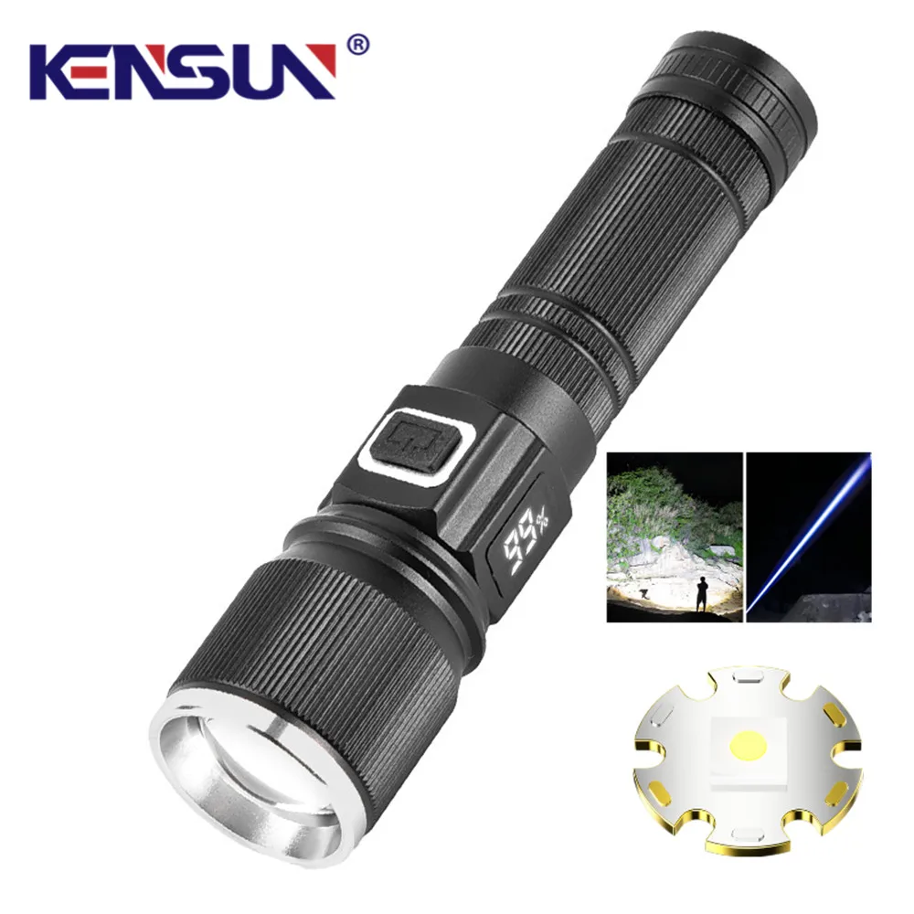 

Aluminium Alloy Flashlight LCD Numerical Display 5000 Lumens White Laser 30W LED Zoomable Torch Type-C USB Emergency Flash Light