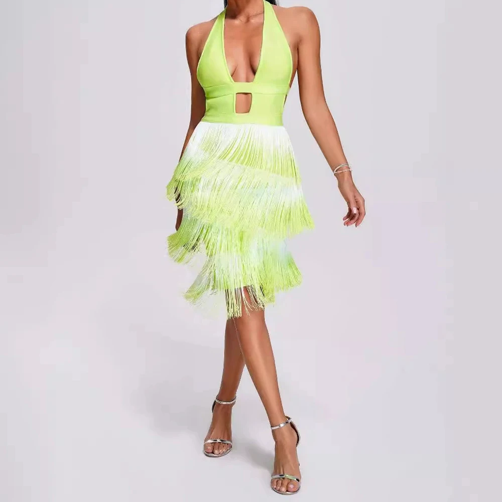 Jinshen luxe vrouwen sexy club jurk bandage groothandel vrouwen kwastje bandage jurk gedrukt hoge kwaliteit-GZXX1464