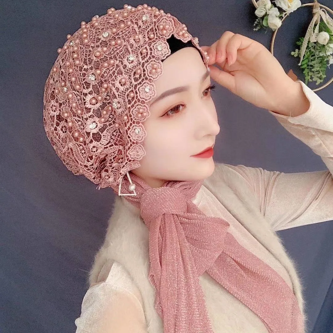 

Hijab Muslim Women Shawl Headscarf Luxury Tassels Scarf Malaysia Prayer Kufi Islam Saudi Arabia Lace Turban